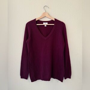 LOFT 100% cashmere V-Neck Sweater in Berry Plum